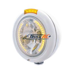 Stainless Steel Classic Headlight H4 With 34 Amber LED & Signal - Amber Lens - United Pacific 32472