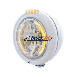 Stainless Steel Classic Headlight H4 With 34 Amber LED & Signal - Clear Lens - United Pacific 32473