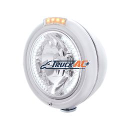 Stainless Steel Classic Headlight H4 With 34 White LED & Dual Mode LED Signal - Clear Lens - United Pacific 32475