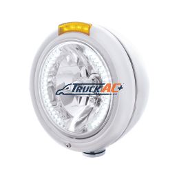 Stainless Steel Classic Headlight H4 With 34 White LED & Signal - Amber Lens - United Pacific 32476