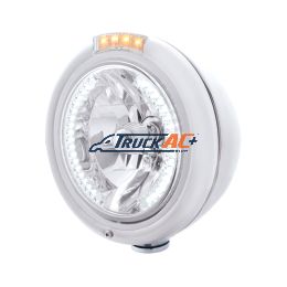 Stainless Steel Classic Headlight H4 With 34 White LED & Signal - Clear Lens - United Pacific 32477