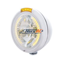 Chrome Classic Headlight H4 With 34 Amber LED & Dual Mode LED Signal - Amber Lens - United Pacific 32478