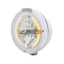 Chrome Classic Headlight H4 With 34 Amber LED & Dual Mode LED Signal - Clear Lens - United Pacific 32479