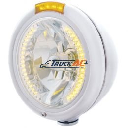 Chrome Classic Headlight H4 With 34 Amber LED & LED Signal - Amber Lens - United Pacific 32480