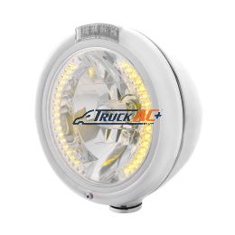 Chrome Classic Headlight H4 With 34 Amber LED & LED Signal - Clear Lens - United Pacific 32481