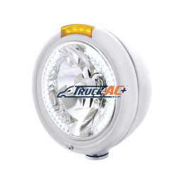 Chrome Classic Headlight H4 With 34 White LED & Signal - Amber Lens - United Pacific 32484