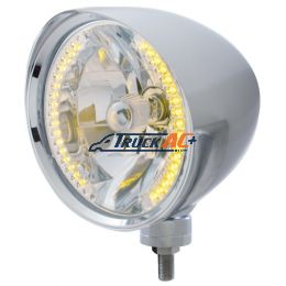 Chrome "Chopper" Headlight With Smooth Visor H4 Bulb With 34 Amber LED - United Pacific 32511