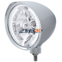 Chrome "Chopper" Headlight With Smooth Visor H4 Bulb With 34 White LED - United Pacific 32512