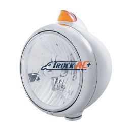Stainless Steel Guide 682-C Headlight Crystal H4 & Original Style LED Signal - Amber Lens - United Pacific 32608