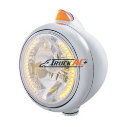 Stainless Steel Guide 682-C Headlight H4 With Amber LED & Original Style LED Signal - Amber Lens - United Pacific 32610