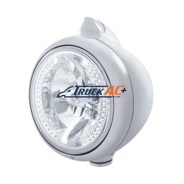 Stainless Steel Guide 682-C Headlight H4 With White LED & Original Style LED Signal - Clear Lens - United Pacific 32613