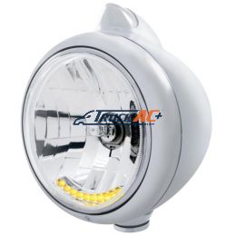 Stainless Steel Guide 682-C Headlight H4 With 10 Amber LED & Original Style LED Signal - Clear Lens - United Pacific 32615
