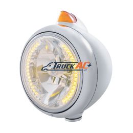 Chrome Guide 682-C Headlight H4 With Amber LED & Original Style LED Signal - Amber Lens - United Pacific 32626