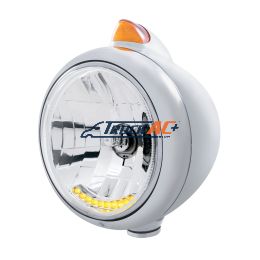 Chrome Guide 682-C Headlight H4 With 10 Amber LED & Original Style Turn - Amber Lens - United Pacific 32630
