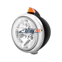 Black Guide 682-C Headlight H4 With White LED & Original Style LED Signal - Amber Lens - United Pacific 32644