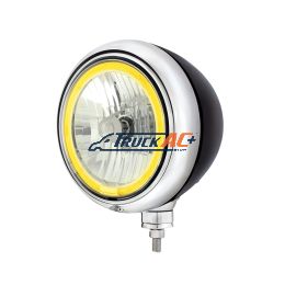 Black Guide Headlight 9007 Bulb With Amber LED Halo Rim - United Pacific 32662