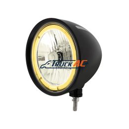 Black "Billet" Style Groove Headlight 9007 Bulb With Amber LED Halo Rim - United Pacific 32669