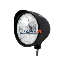 Black "Billet" Style Groove Headlight With Visor 9007 Bulb With Amber LED Halo Rim - United Pacific 32683