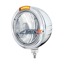 Stainless Steel Bullet Embossed Stripe Headlight 5 LED Bulb & Dual Mode LED Signal - Amber Lens - United Pacific 32746