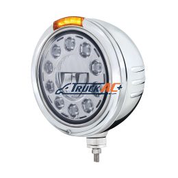 Stainless Steel Bullet Embossed Stripe Headlight 11 LED Bulb & Dual Mode LED Signal-Amber Lens - United Pacific 32748