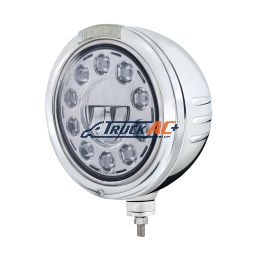 Stainless Steel Bullet Embossed Stripe Headlight 11 LED Bulb & Dual Mode LED Signal-Clear Lens - United Pacific 32749