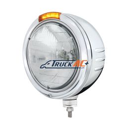 Stainless Steel Bullet Embossed Stripe Headlight H6024 & Dual Mode LED Signal - Amber Lens - United Pacific 32752