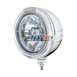 Stainless Steel Bullet Embossed Stripe Headlight H4 With Amber LED & Dual Mode LED Signal - Clear Lens - United Pacific 32755
