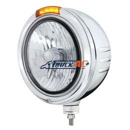 Stainless Steel Bullet Embossed Stripe Headlight Crystal H4 & Dual Mode LED Signal-Amber Lens - United Pacific 32758