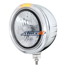 Stainless Steel Bullet Embossed Stripe Headlight Crystal H4 & Dual Mode LED Signal-Clear Lens - United Pacific 32759