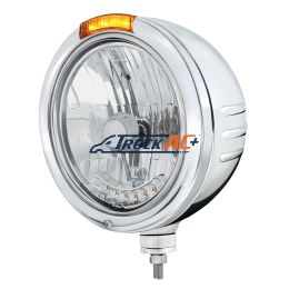 SS Bullet Embossed Stripe Headlight H4 With 6 Amber LEDs & Dual Mode LED Signal -Amber Lens - United Pacific 32760