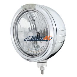 SS Bullet Embossed Stripe Headlight Housing & H4 With 6 Amber LEDs & Dual Mode LED Signal -Clear Lens - United Pacific 32761