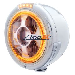Stainless Steel Bullet Half Moon Headlight LED Projection Headlight & LED Turn Signal - Clear Lens - United Pacific 32814