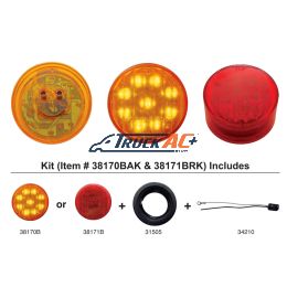 9 LED 2" Round Light Kit (Clearance/Marker) - Red LED/Red Lens - United Pacific 38171BRK