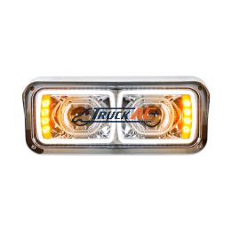 High Power LED "Chrome" Projection Headlight With LED Turn Signal & Position Light Bar - Passenger - United Pacific 31155