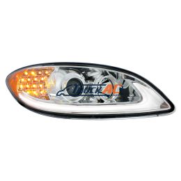 3596016C93 Chrome Projection Headlight With LED Turn Signal & Light Bar For 2006-2017 International Prostar - Passenger - United Pacific 31176