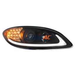 3596016C93 Black Projection Headlight With LED Turn Signal & Light Bar For 2006-2017 International Prostar - Passenger - United Pacific 31178