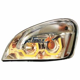 A06-51907-006 Chrome Projection Headlight W/Dual Function Amber LED Position Lights For 2008-17 FL Cascadia - Driver - United Pacific 31226