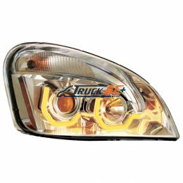 A06-51907-007 Chrome Projection Headlight W/Dual Function Amber LED Position Lights For 2008-17 FL Cascadia - Passenger - United Pacific 31227
