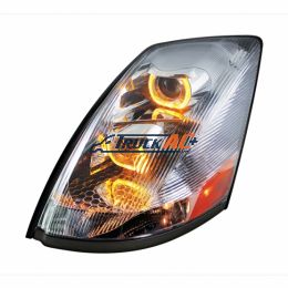 20359833, 20496653, 2081707, 20835984, 82329124 Chrome Projection Headlight With Amber LED Light Bar For 2003-2017 Volvo VN/VNL - Driver - United Pacific 31230