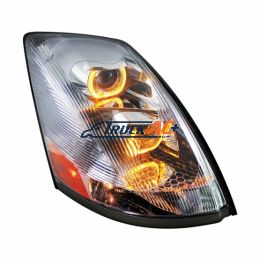 20359834, 20496654, 20817108, 20835985, 82329127 Chrome Projection Headlight With Amber LED Light Bar For 2003-2017 Volvo VN/VNL - Passenger - United Pacific 31231