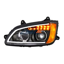 P54-1059-200 Black Full LED Projection Headlight With Turn Signal & Position Light Bar For 2008-2017 Kenworth T660 - Driver - United Pacific 32840
