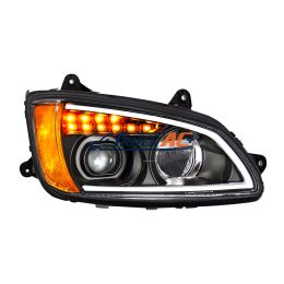 P54-1059-200R Black Full LED Projection Headlight With Turn Signal & Position Light Bar For 2008-2017 Kenworth T660 - Passenger - United Pacific 32841