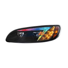 Black LED Headlight With Color Changing Position Light Bar For Peterbilt 386 (2005-2015) & 387 (1999-2010) - Driver - United Pacific 34855