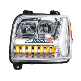 Chrome Headlight With LED DRL Light Bar & Turn Signal For 2018-2024 Kenworth W990-Driver - United Pacific 35130