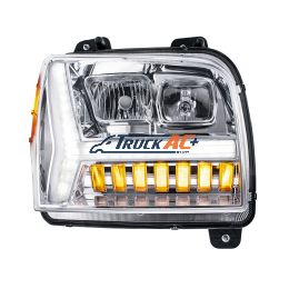 Chrome Headlight With LED DRL Light Bar & Turn Signal For 2018-2024 Kenworth W990-Passenger - United Pacific 35131