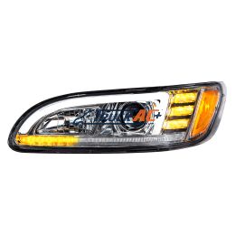 Chrome Projection Headlight With LED Sequential Turn & DRL For 2005-2015 Peterbilt 386- Driver - United Pacific 35765