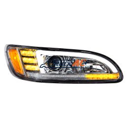 Chrome Projection Headlight With LED Sequential Turn & DRL For 2005-2015 Peterbilt 386- Passenger - United Pacific 35766