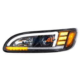 Black Projection Headlight With LED Sequential Turn & DRL For 2005-2015 Peterbilt 386 - Driver - United Pacific 35767