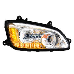 P54-1059-200R Chrome LED Headlight With LED Turn Signal & LED Position Light Bar For 2008-2017 Kenworth T660 - Passenger - United Pacific 35772