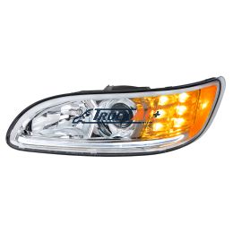 Chrome Projection Headlight With LED Turn & Position Light for 2005-2015 Peterbilt 386- Driver - United Pacific 35808